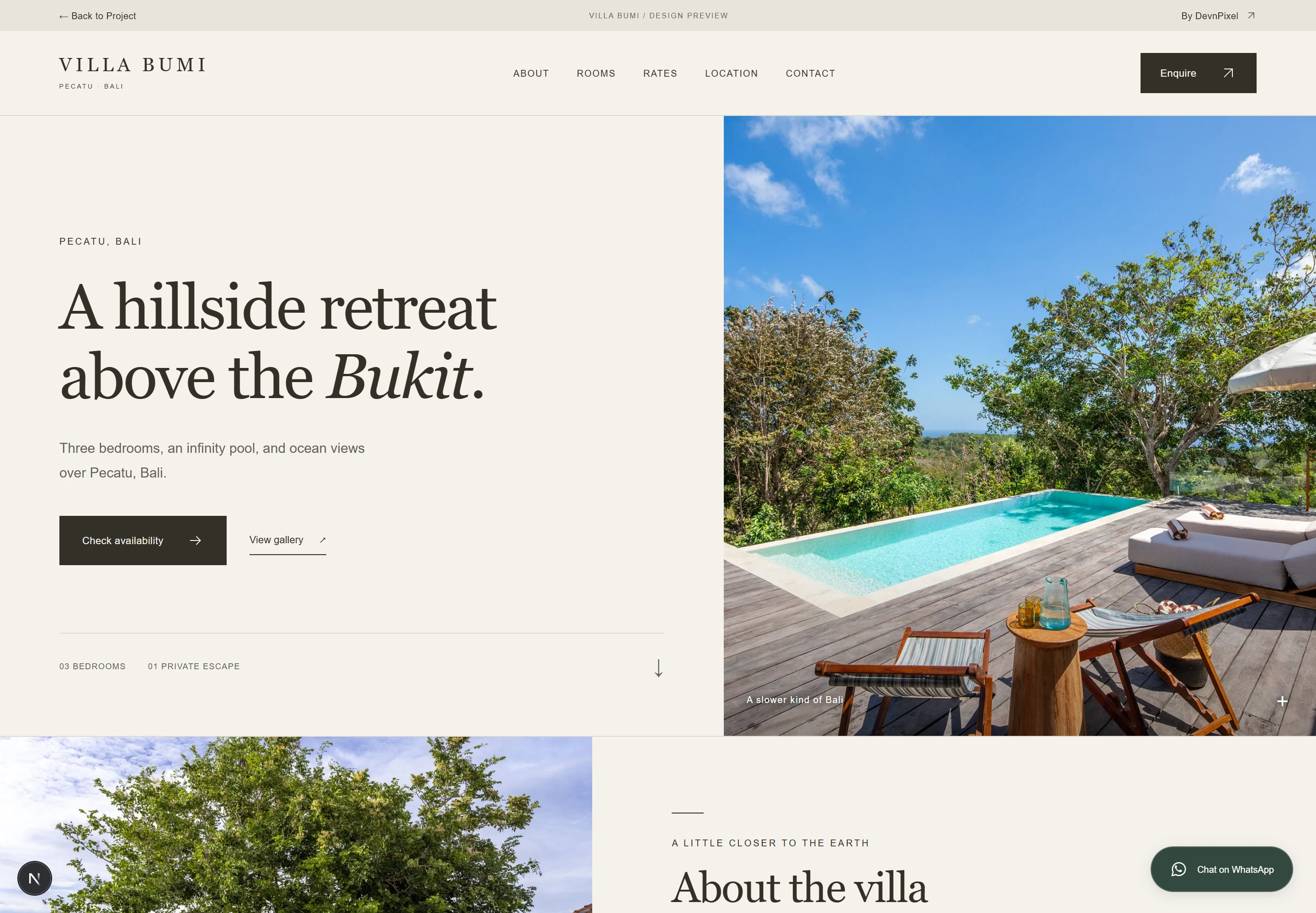 Villa Bumi — website homepage